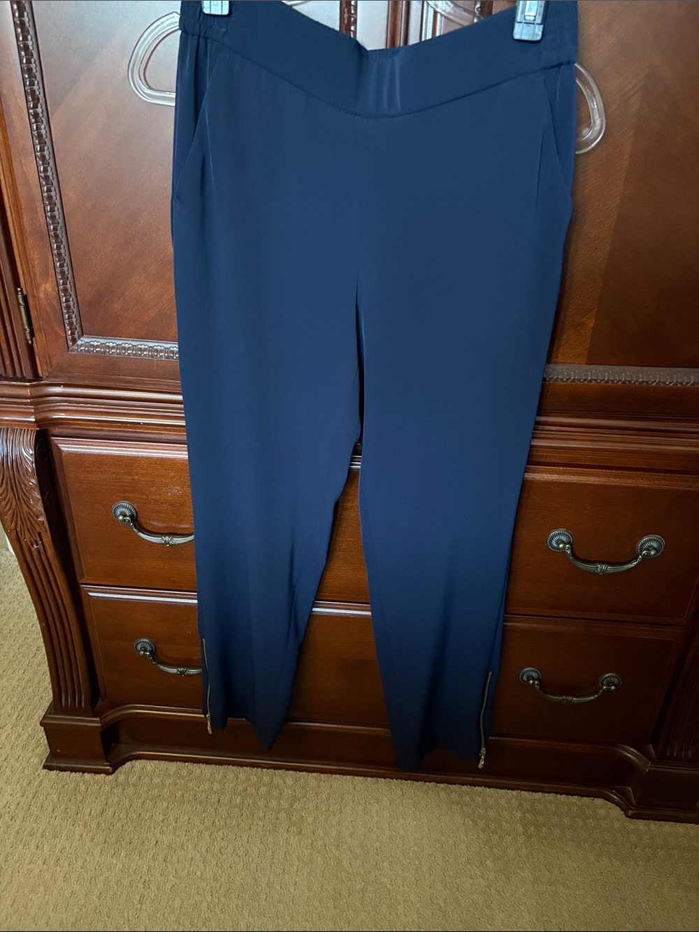 Chico's Navy Straight-Leg Pull-On Pants with Ankle Zips